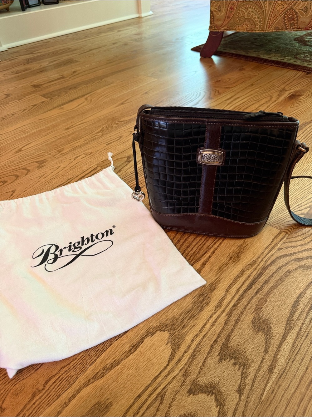 Brighton Black and Brown Croc-Embossed Crossbody